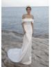 Off Shoulder Ivory Satin Minimalist Wedding Dress With Bow